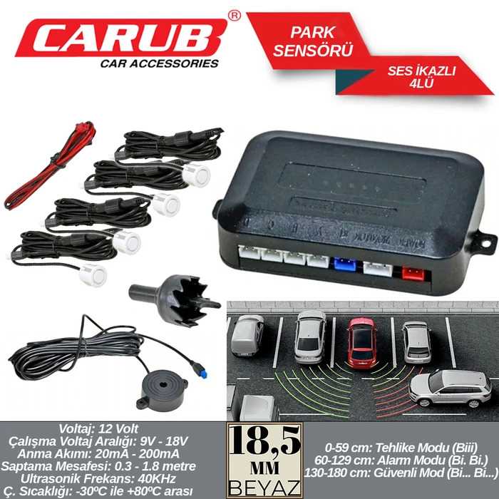 PARK SENSÖRÜ SESLi 18,5 MM BEYAZ  4 SENSÖR 1