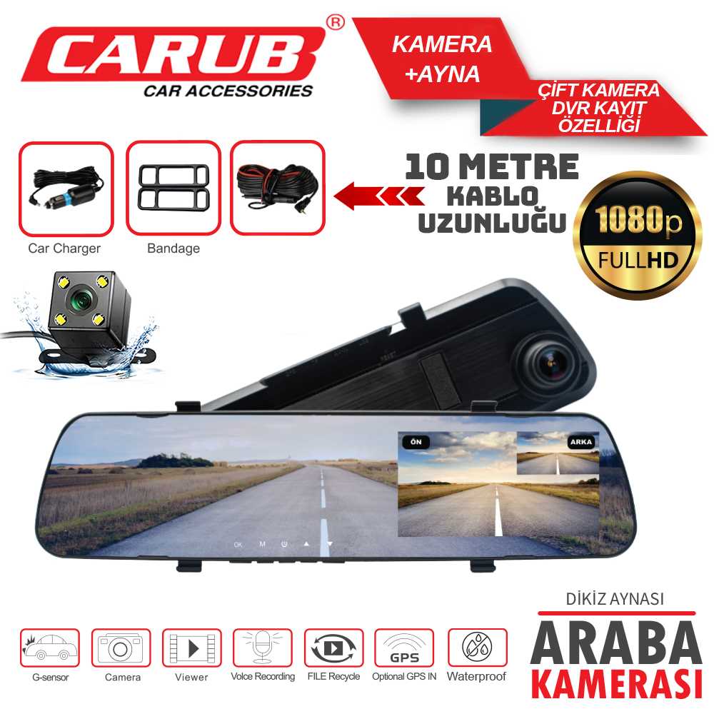 KAMERA DVR 2 Li  AYNADAN EKRAN iÇ iLAVE 10MT KABLO 1