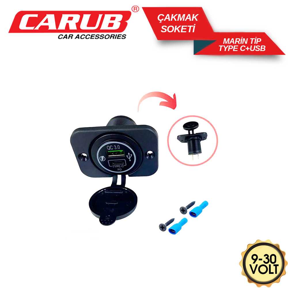 ÇAKMAK SOKETi MARiNE TYPE-C VE USB Li 9-30 VOLT 1
