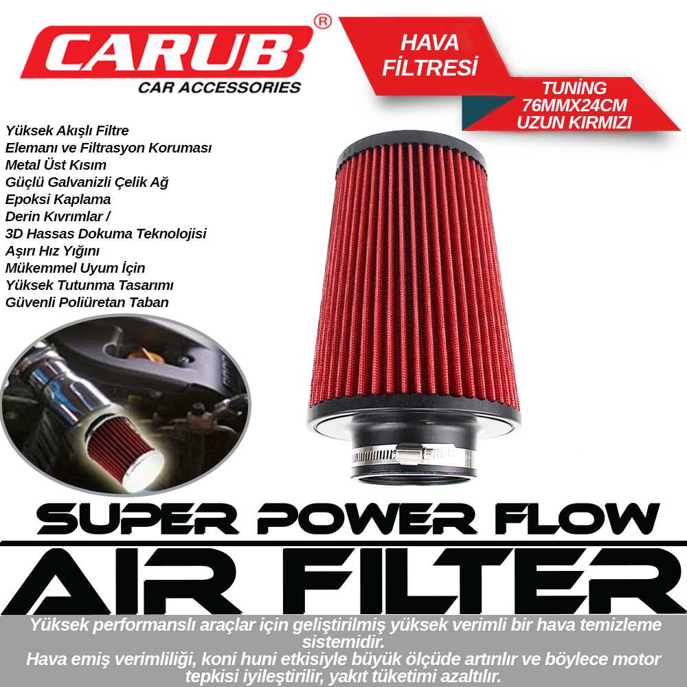 HAVA FiLTRESi KIRMIZI 24CM UZUN 76mm 1