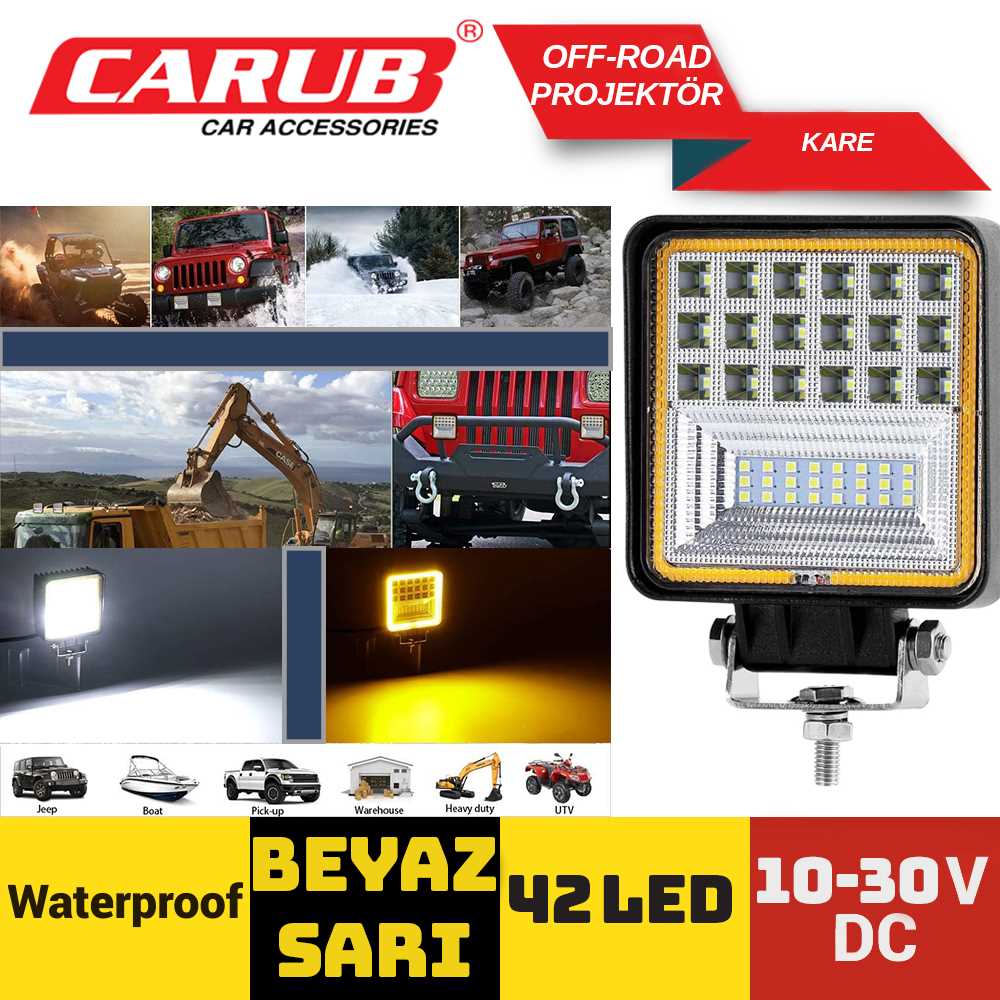 ÇALISMA LAMBASI KARE 42 LED SARI-BEYAZ ÇAKARLI 1