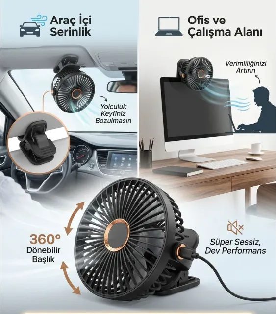 VANTiLATÖR 12V USB VE ÇAKMAKLI 6''  MANDALLI 1