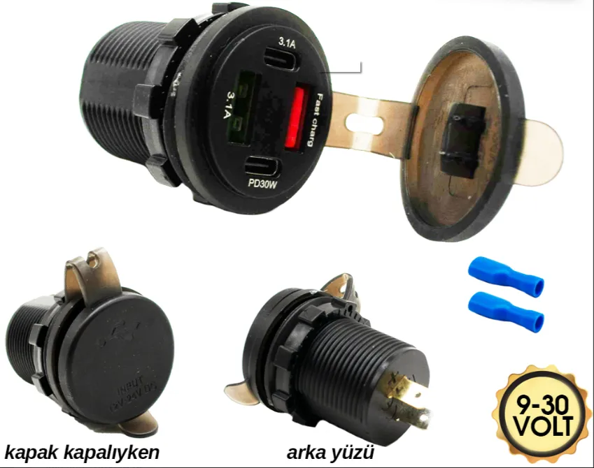 ÇAKMAK SOKETi MARiNE 2 USB Li 2PD+VOLTMETRE 9-30 VOLT 1