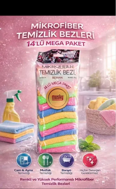 MiCROFiBER 14 LÜ PAKET TEMiZLiK BEZi 30CMx30CM 1