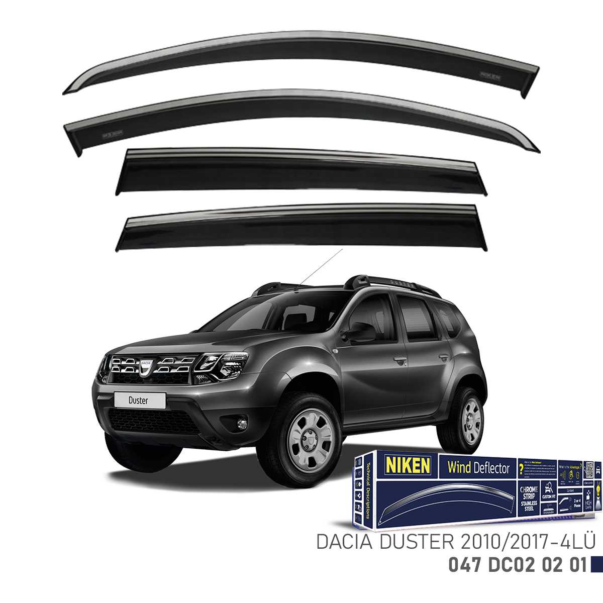 DACIA DUSTER 2010-2017 KROMLU CAM RÜZGARLIGI 4LÜ 1