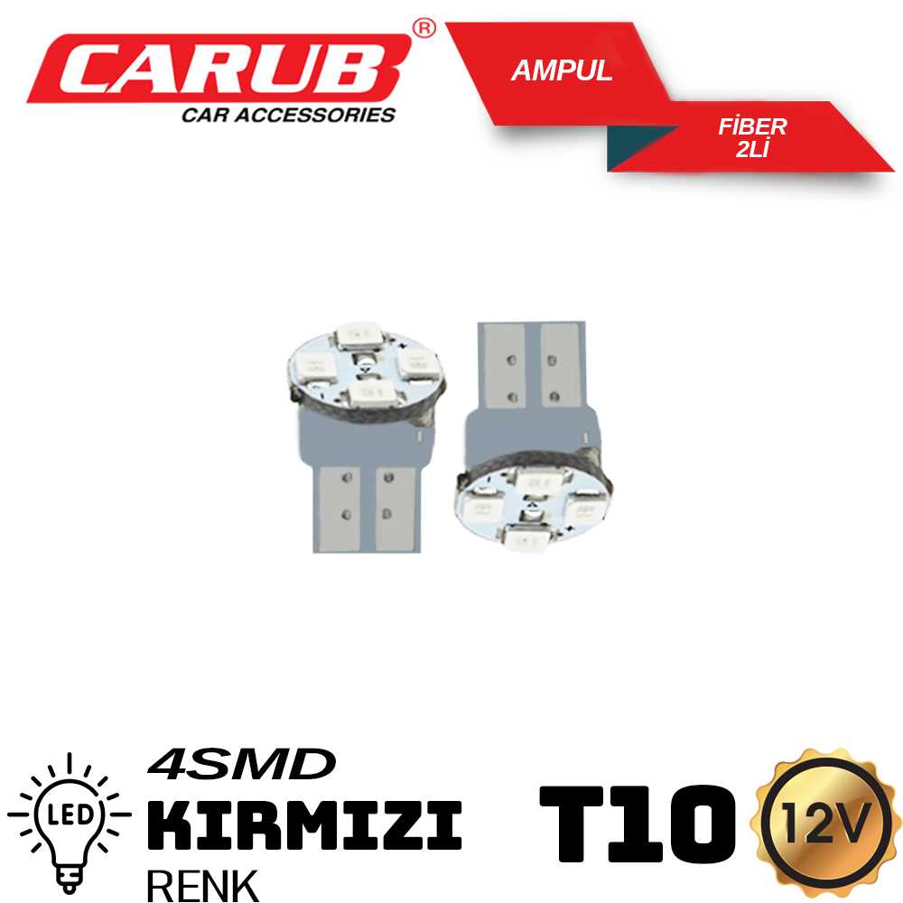 AMPUL 12V T10  4 LED SMD KIRMIZI 1