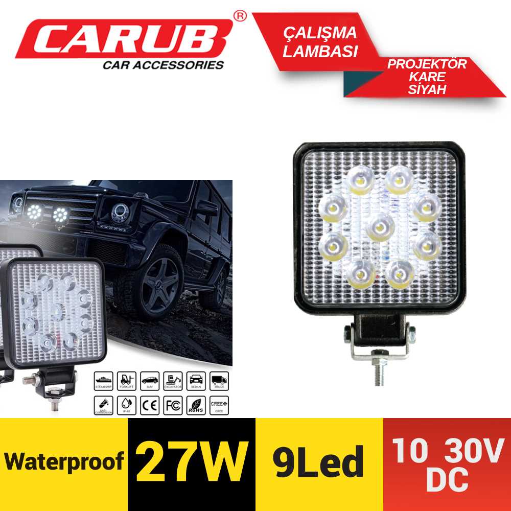 ÇALISMA LAMBASI KARE 9 LED 27W 10-30V 11x2cm 1