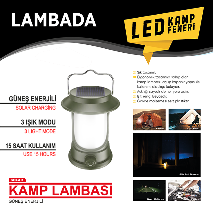 KAMP FENERi GÜNES ENERJiLi BEYAZ GÜNISIGI 1