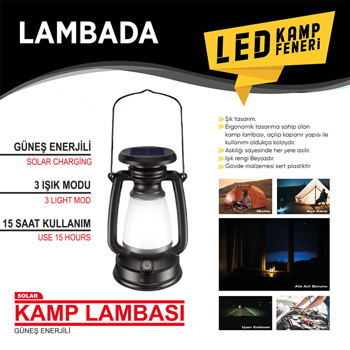 KAMP FENERi GÜNES ENERJiLi BEYAZ GÜNISIGI 1