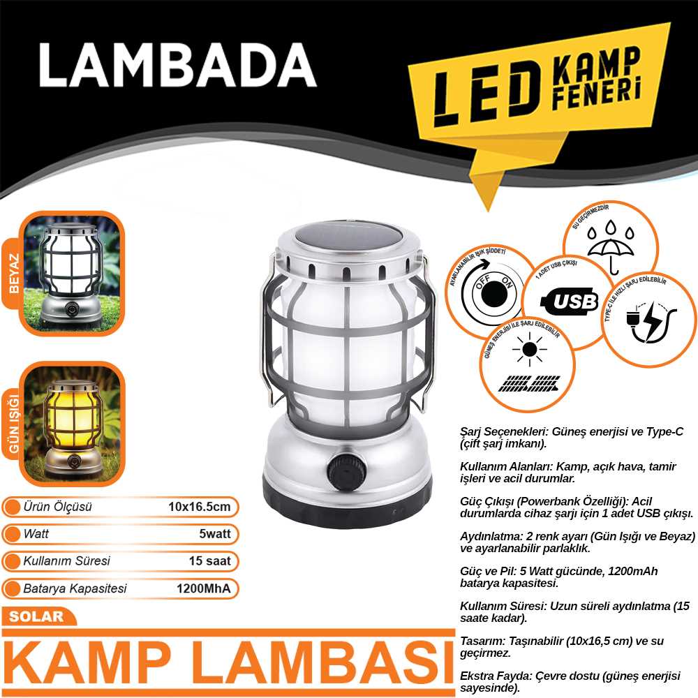 KAMP FENERi GÜNES ENERJiLi ÇAKARLI 10x16 cm 1