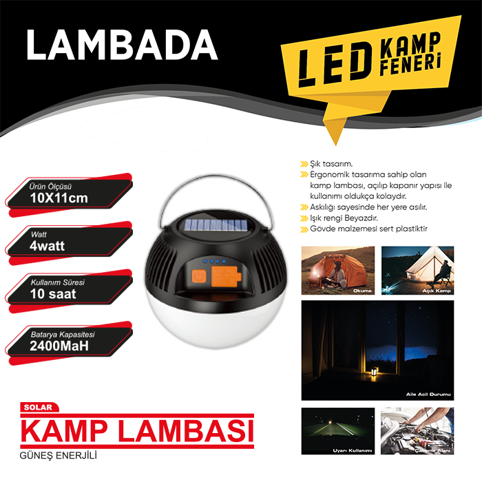 KAMP FENERi GÜNES ENERJiLi ÇAKARLI 2 FONKSiYON 1