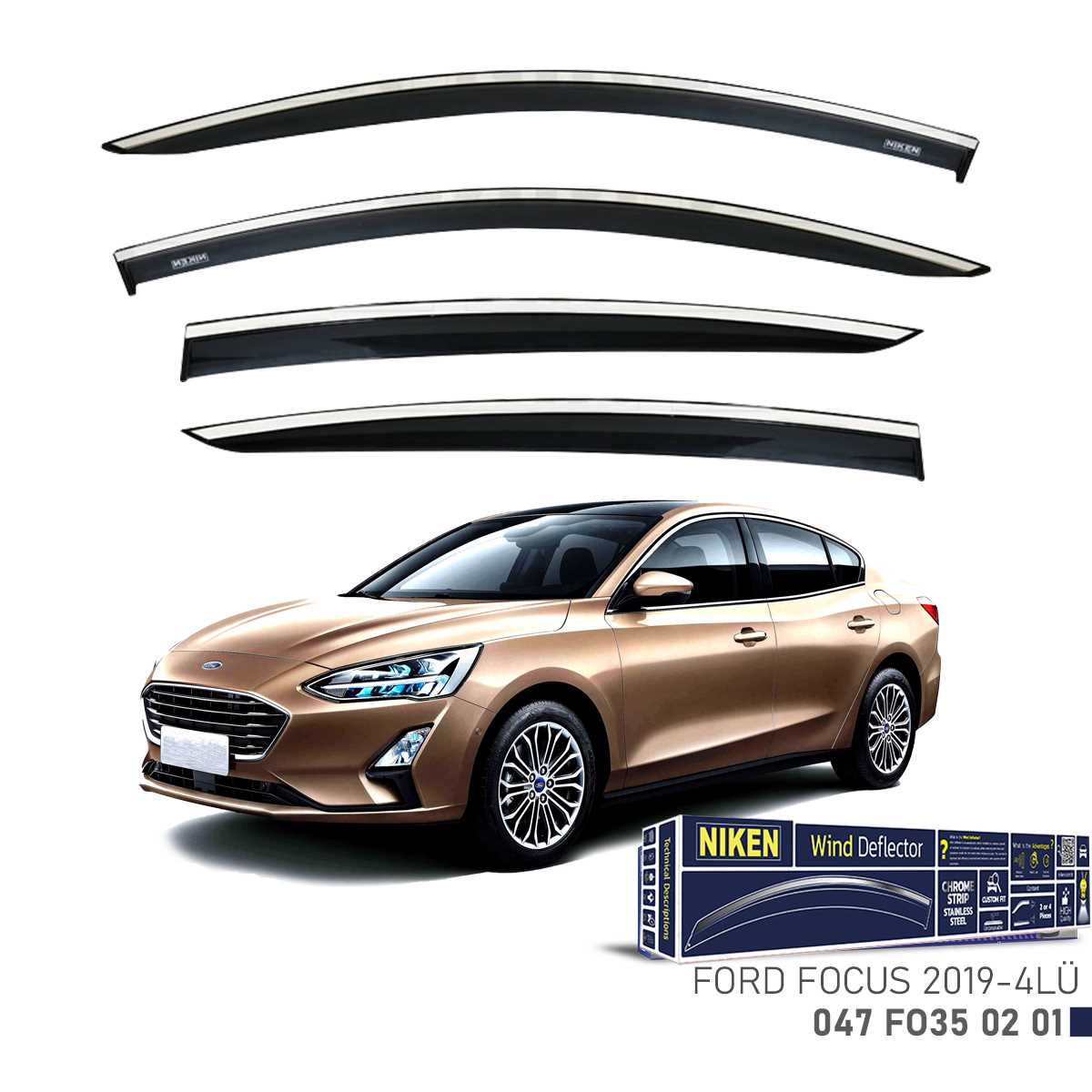 FORD FOCUS 2019- KROMLU CAM RÜZGARLIGI 4LÜ 1