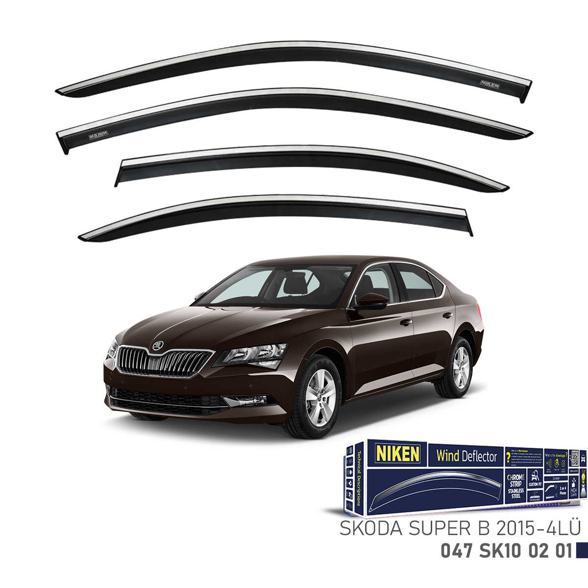 SKODA SUPER B 2015- KROMLU CAM RÜZGARLIGI 4LÜ 1