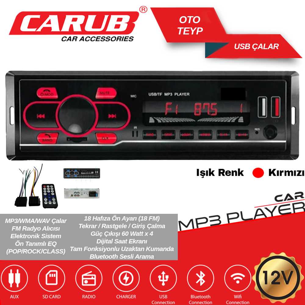 OTO TEYP MP3- ÇiFT USB-BLUETOTH-RENKLi EKRAN 1