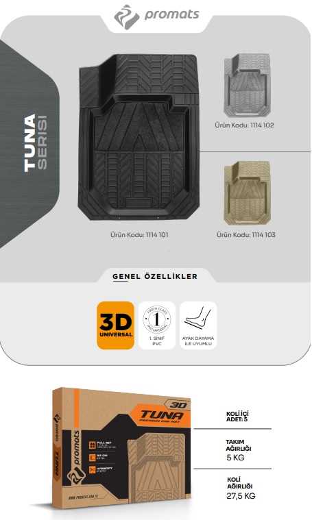 PASPAS TUNA PVC 3D ÜNiVERSAL SiYAH KUTULU 1