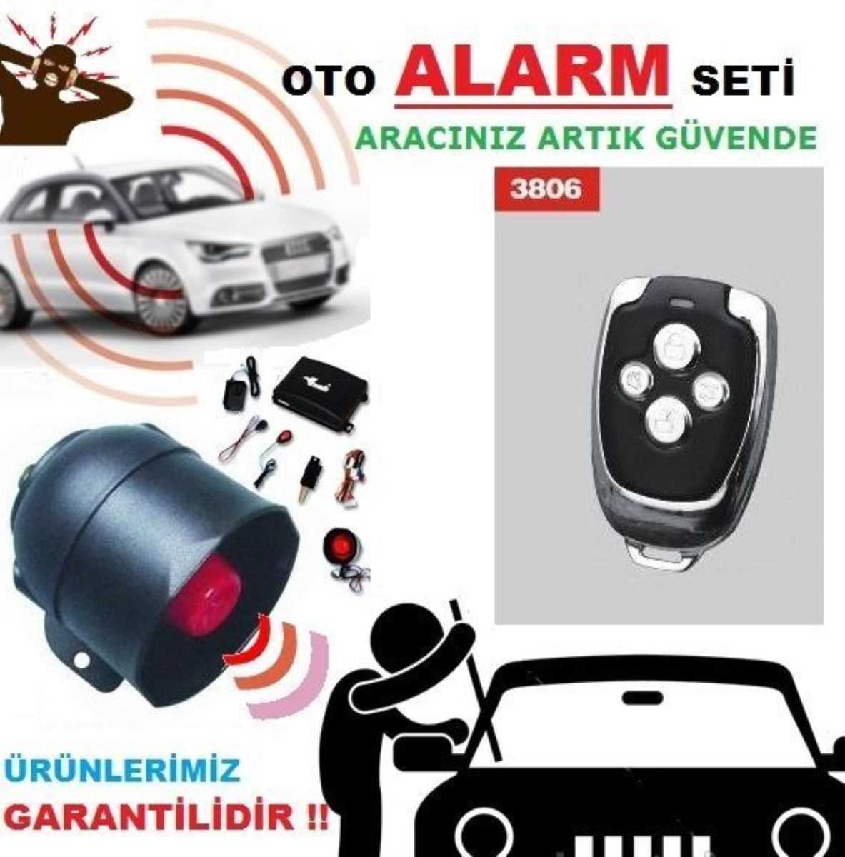 OTO ALARMI KOMPLE SET 12V  KUMANDA MODELi: 3806 1