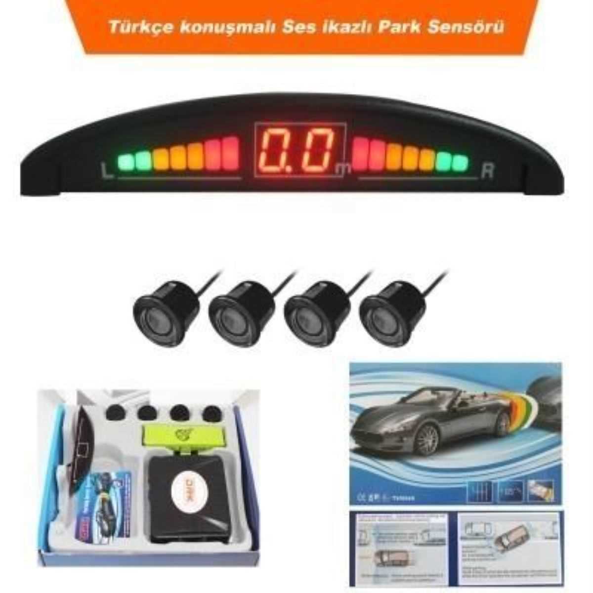 PARK SENSÖRÜ EKRANLI METRE GÖST. TÜRKÇE KONUSAN E44 SiYAH SENSÖR 1