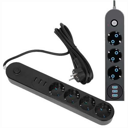 4'LÜ 2 MT TERMAL AKIM KORUMALI ANAHTARLI GRUP PRİZ (3xUSB’Lİ)