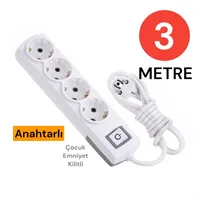 4'LÜ ANAHTARLI GRUP PRİZ 3 METRE ÇOCUK KORUMALI 1