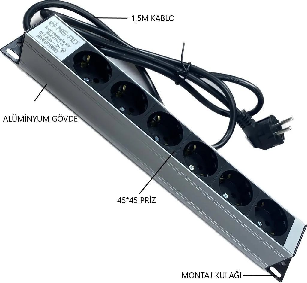 6'LI 1,5 m KABLOLU GRUP PRİZ 1