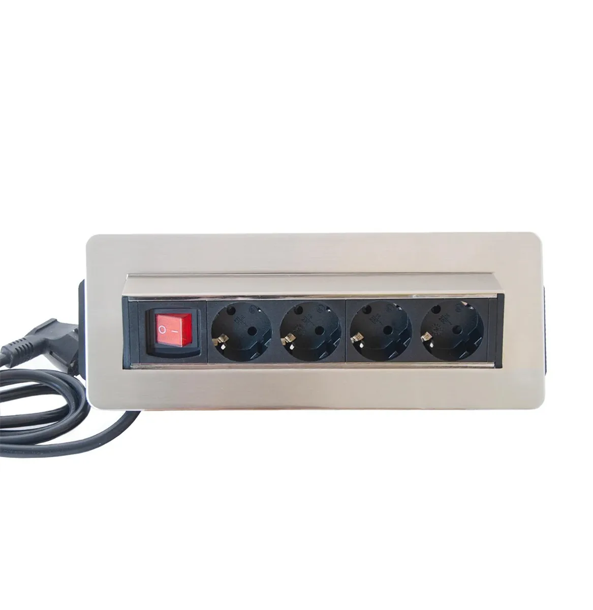 4 ŞEBEKE PRİZLİ ANAHTARLI LED AYDINLATMALI PRİZ BLOĞU (INOX) 1