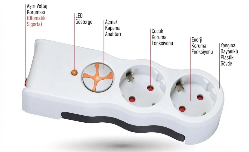 2-6 AMP W OTOMATLI ŞOK KORUMALI İKİLİ KOMBİ PRİZ 1