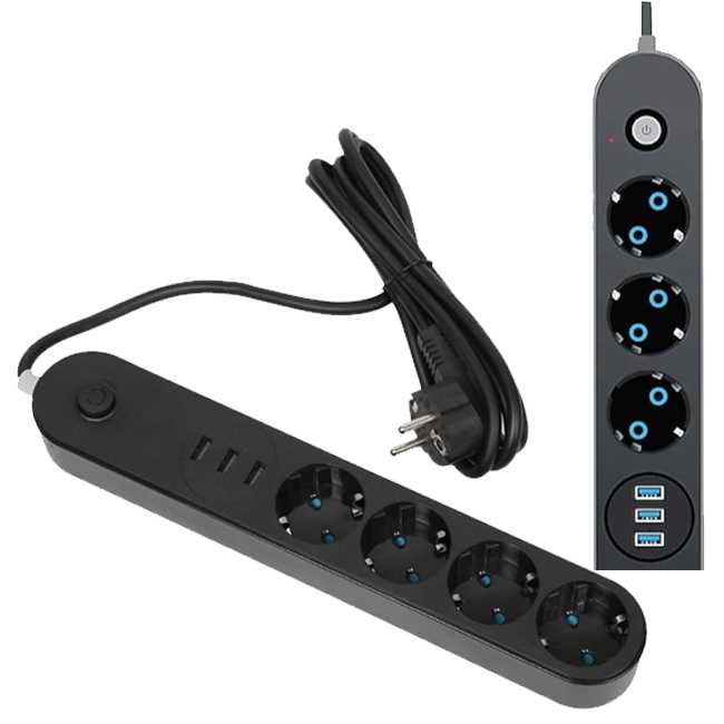 4'LÜ 2 MT TERMAL AKIM KORUMALI ANAHTARLI GRUP PRİZ (3xUSB’Lİ) 1