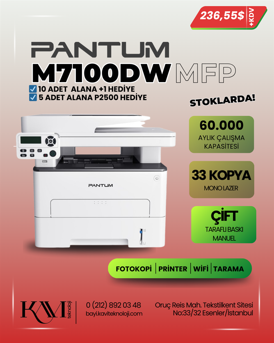 PANTUMM7100DW WİFİ  MFP LAZER YAZICI 1