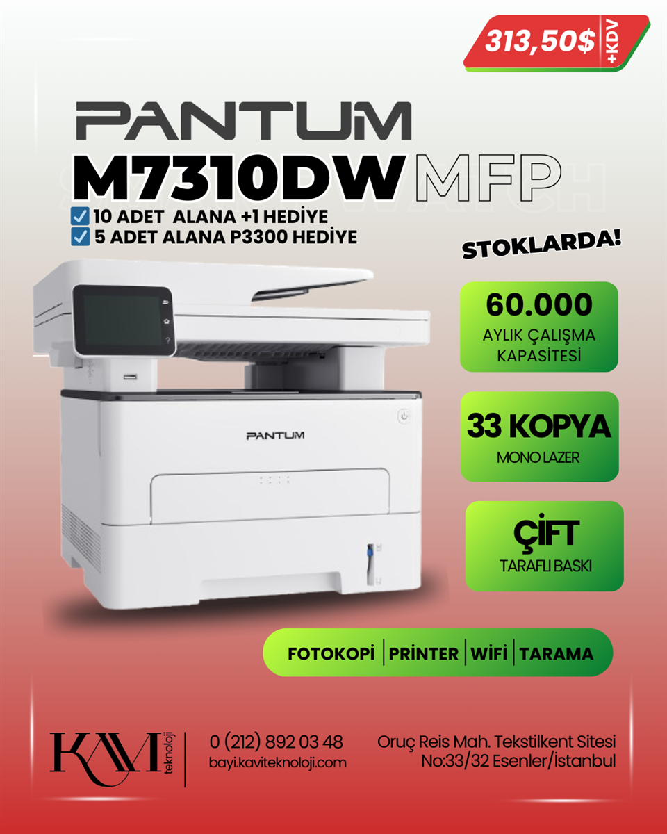 Pantum M7310DW ÇOK FONKSİYONLU DUBLEX+NETWORK MONO LASER YAZICI 1