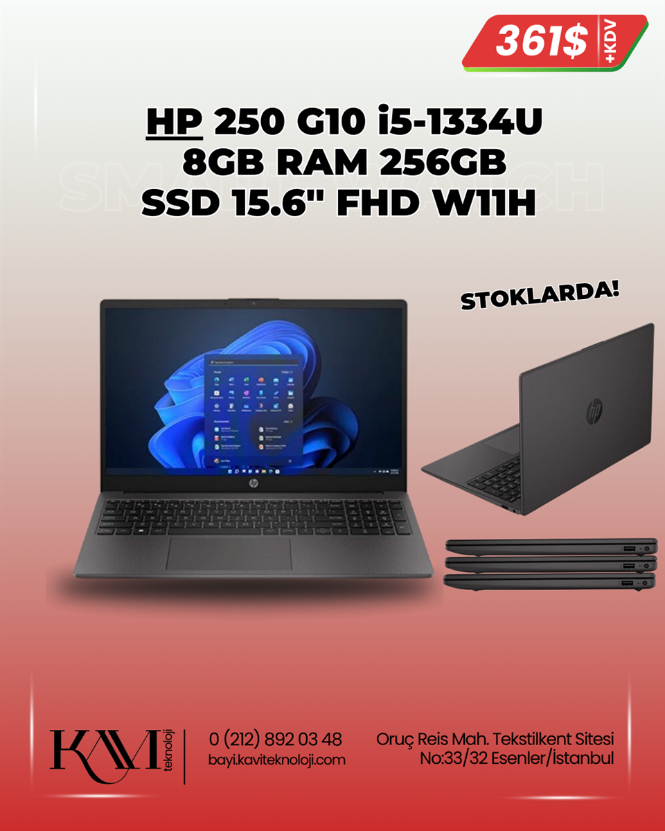 HP 250 G10 i5-1334U 8GB RAM 256GB SSD 15.6'' FHD W11H Uma Siyah Notebook B2NC9E 1