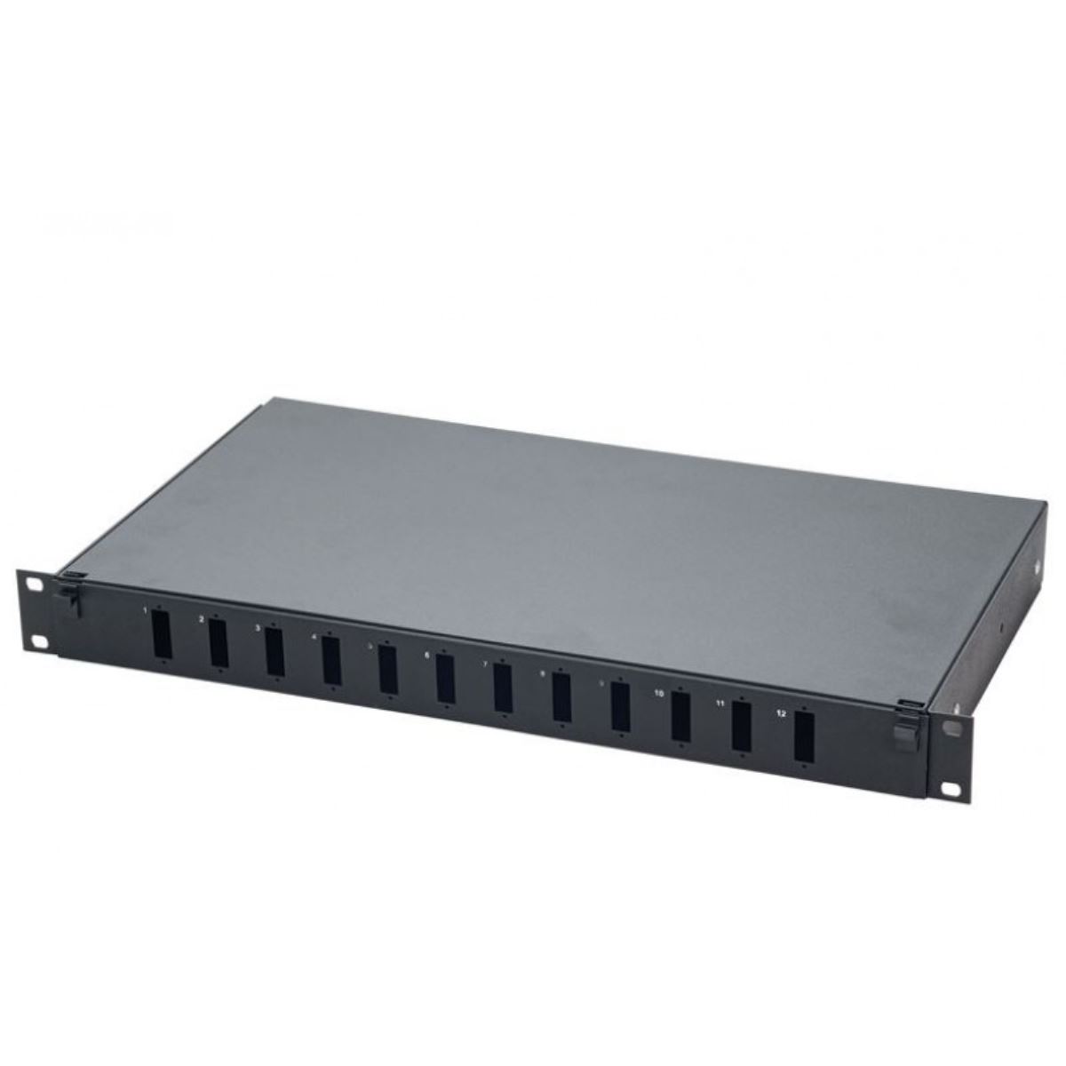 1U 19'' 12 Port Scd Fiber Optik Rack Tipi Hareketli (PB) 9005 Siyah Patch Panel 1