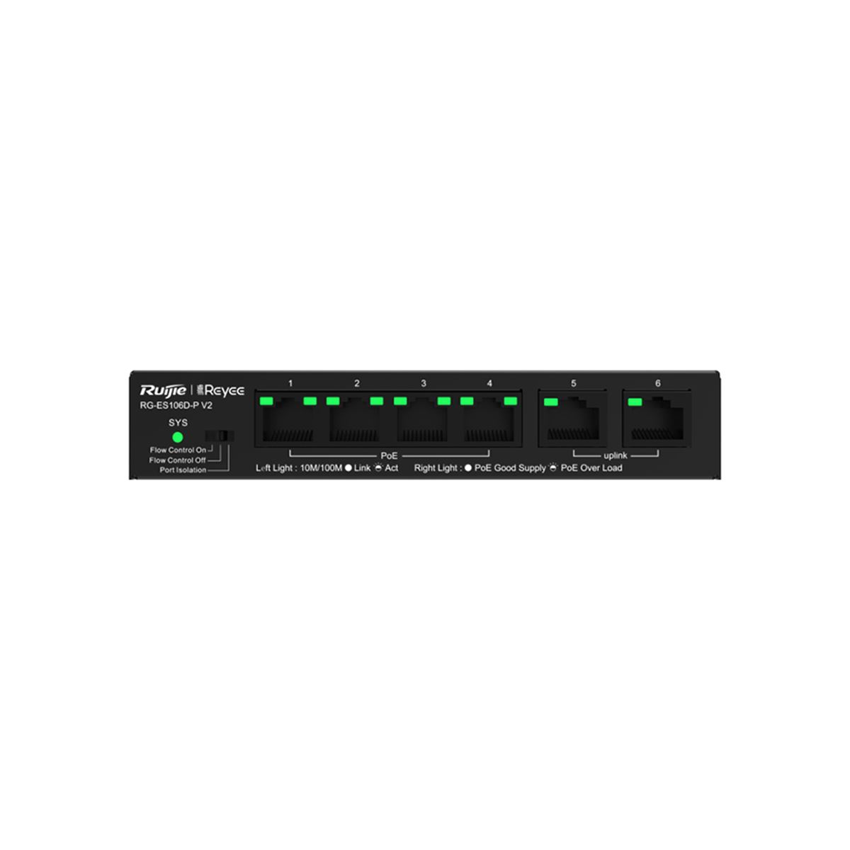 RG-ES106D-P 4 x 10/100 Base-T PoE/PoE+ Port  |  2 x 10/100 Switch 1