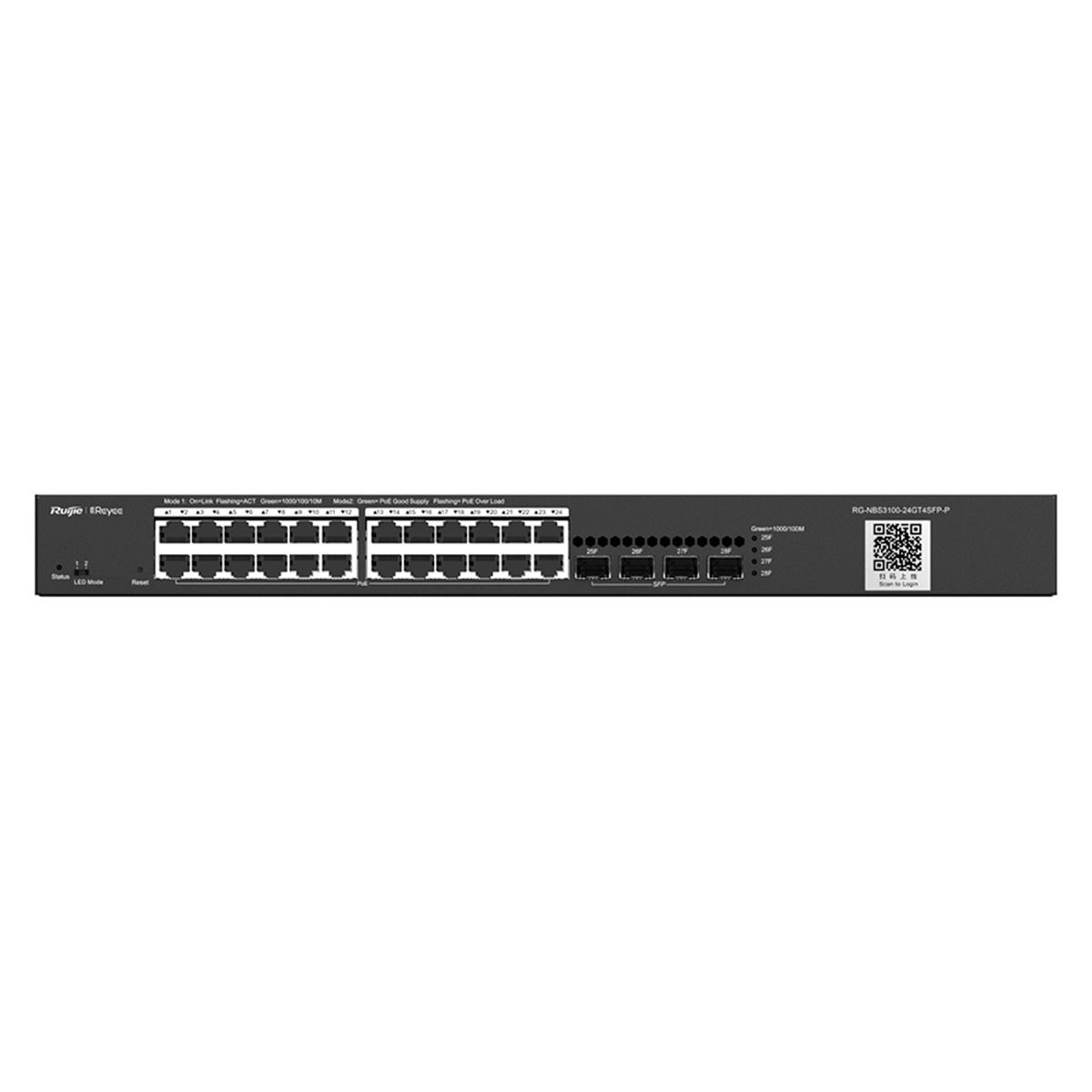 RG-NBS3100-24GT4SFP-P 24 x 10/100/1000 Base-T PoE/PoE+ Port  |  4 x SFP Switch 1