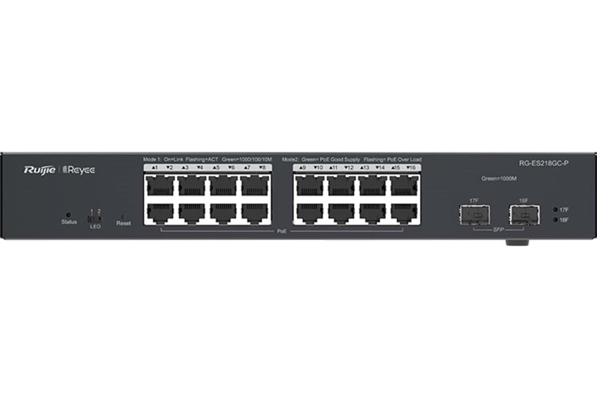 Reyee RG-ES218GC-P 18-Port Gigabit Smart POE Switch, 16 Gigabit RJ45 16 POE/POE+ Ports, 2SFP, 240W 1