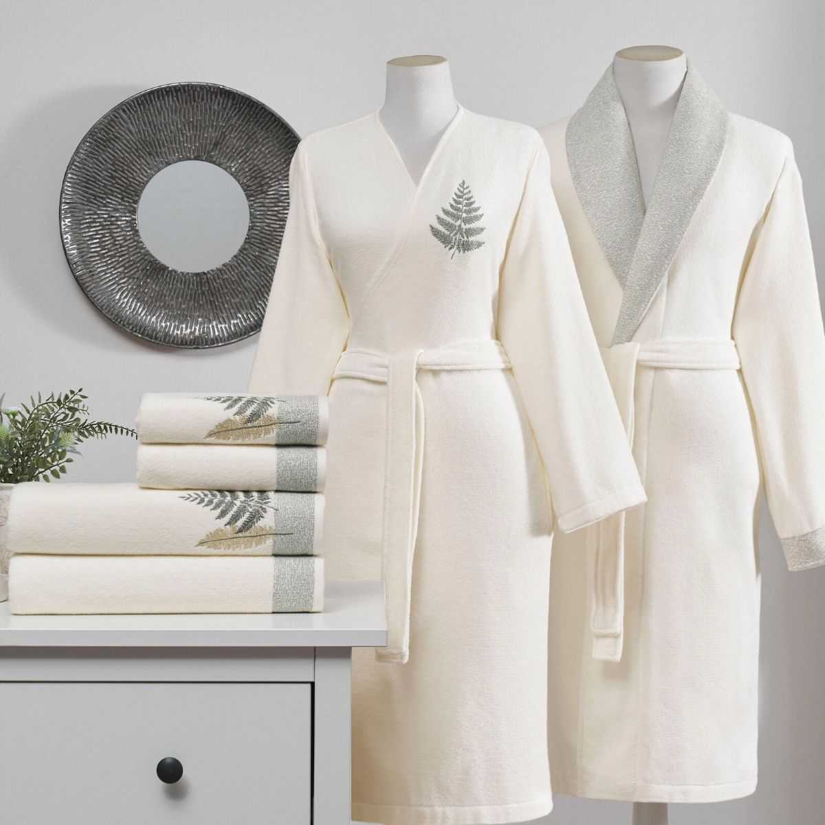 COTTON BLISS KREM-YESIL AILE SETI 1