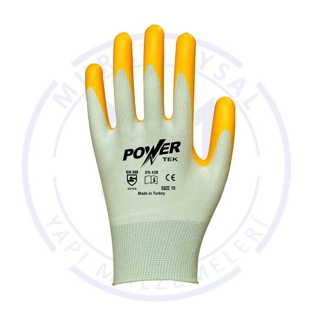 POWER TEK SARI POLYESTER NİTRİL ELDİVEN NO:10 1