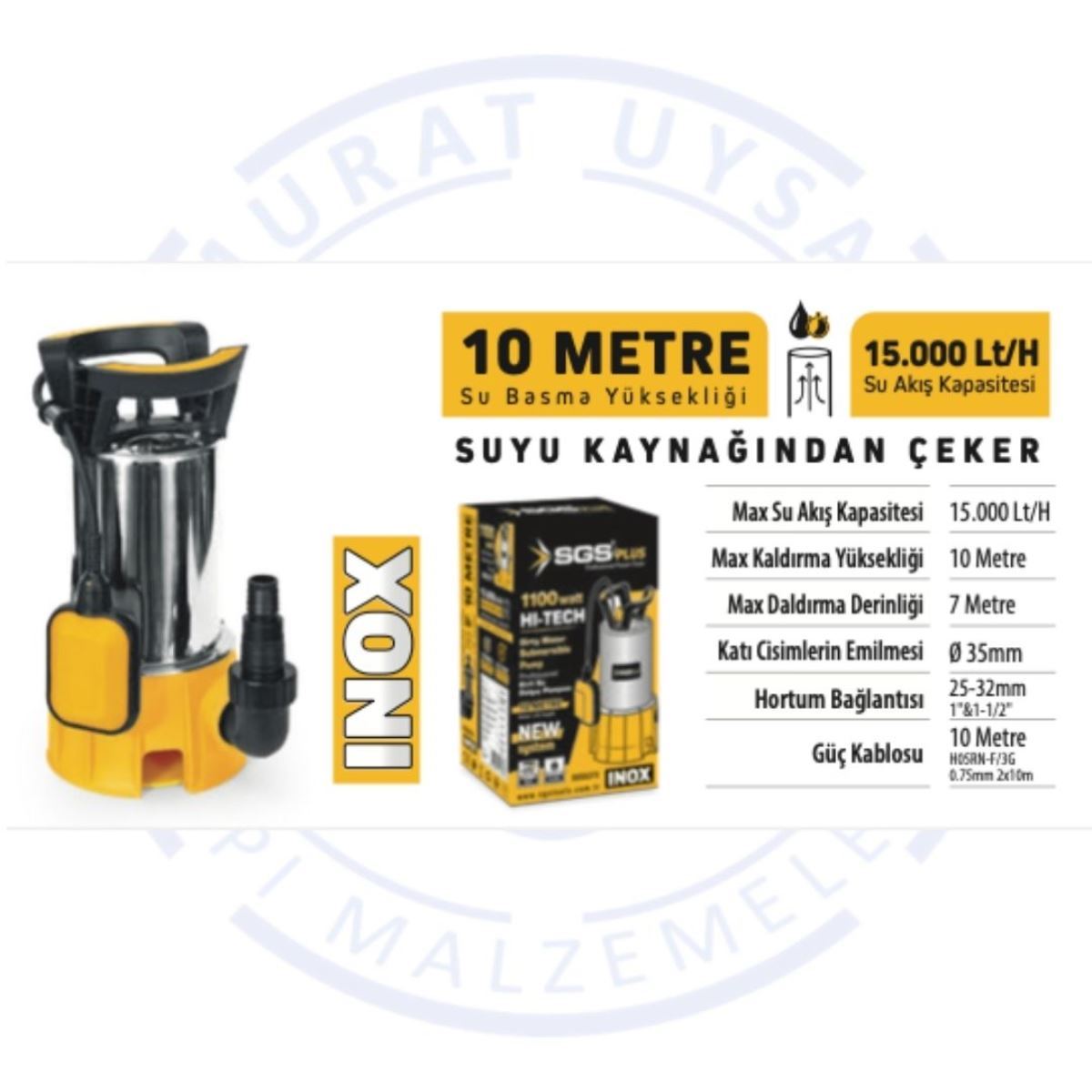 SGS KİRLİ SU DALGIÇ POMPASI 1100 W -İNOX 1