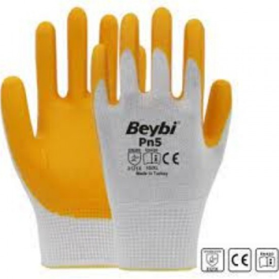 BEYBİ PN5 NAYLON NİTRİL ELDİVEN SARI NO: 10 1
