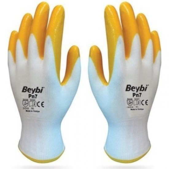 BEYBİ PN7 NAYLON NİTRİL ELDİVEN SARI NO: 10 1