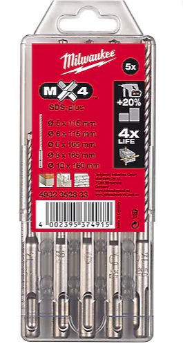 MİLWAUKEE SDS PLUS MATKAP UÇ SETİ 5 PARÇA MX4 SERİ 5mm-10mm 1