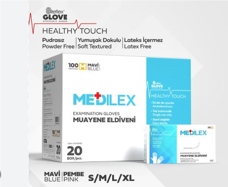 SLİM FİT MUAYENE ELDİVENİ S BEDEN MAVİ PUDRASIZ   (100 ADET) 1