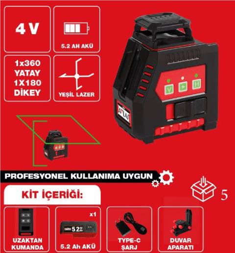 ATTLAS 4 YATAY 1 DİKEY YEŞİL LAZER 1