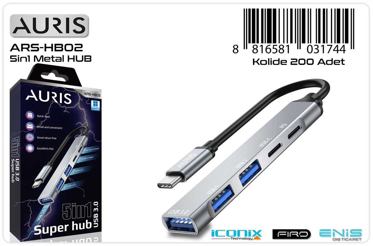 Aurıs ARS-HB02-USB 3.0 Type C Çevirici 1