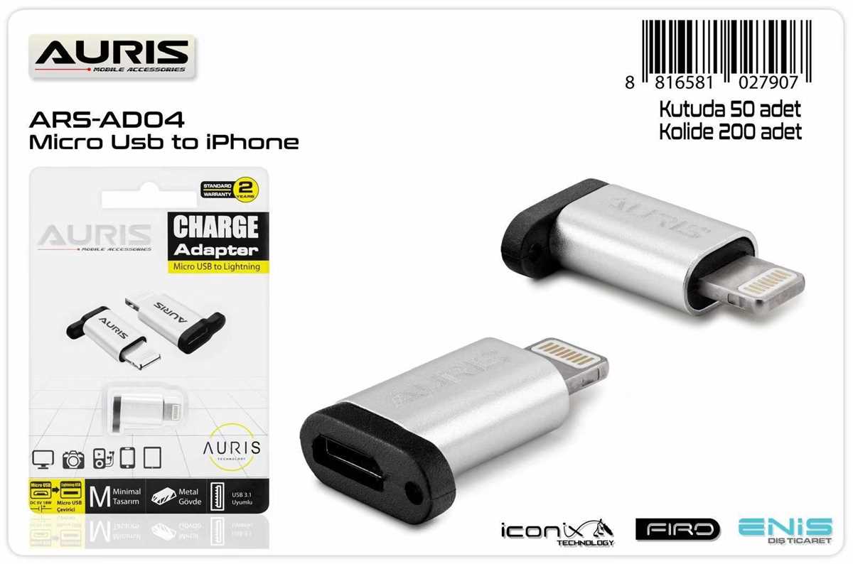 AURIS Ars-AD04  Micro Usb To Lightining 1
