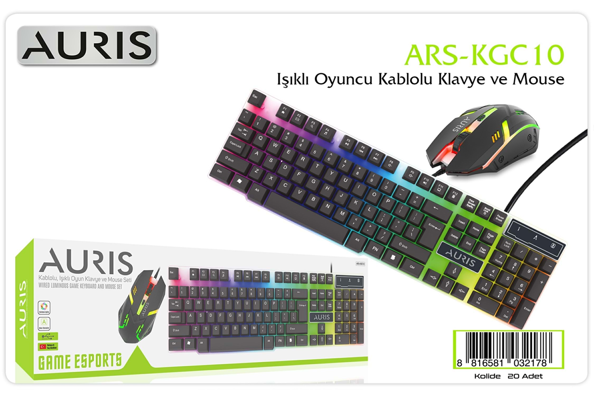 Aurıs KGC10 Kablolu Işıklı Oyun Klavye Ve Mouse Seti 1