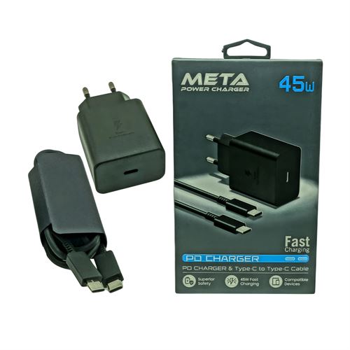 META MP4511SCC SİYAH 45W PD& Type-C To Type-C Kablo