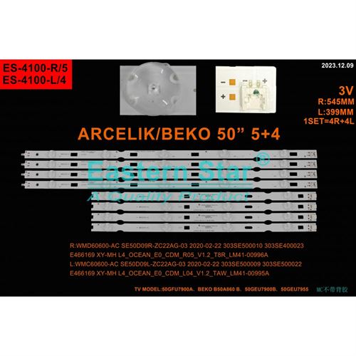 FULLY-SET-4100 ARÇELİK 50 INC ALTUS, AL50L 8990 5B, AL50L89905B, LED BAR, SE50D09R-ZC22AG-05, SE50D09L-ZC22AG-05,50GEU7900B