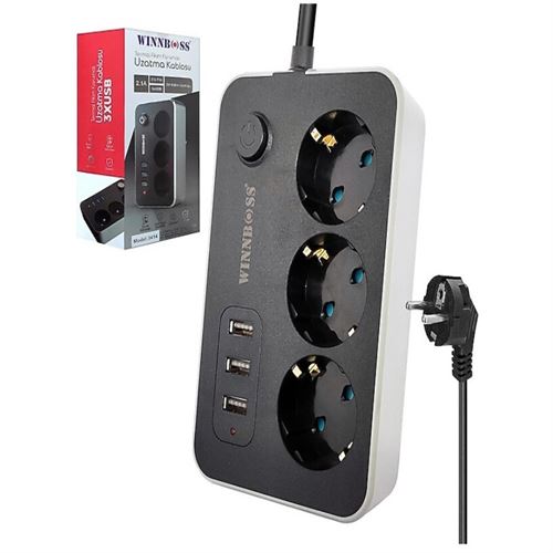 Wınboss 3414 Termal Akım Korumalı Priz (3PRİZ 2XUSB 1TYPEC