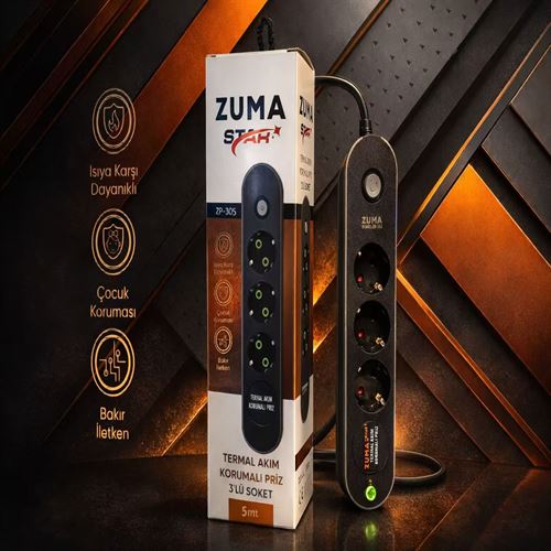 ZUMA 3'lü Akım Korumalı Priz 5MT
