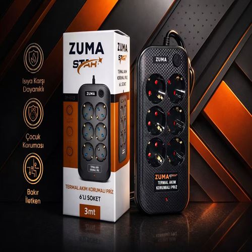 ZUMA 6'lı Akım Korumalı Priz 3MT